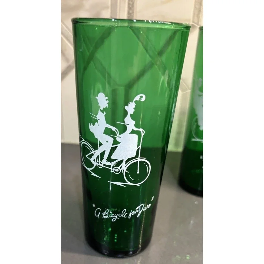 Vintage 1950's - 1960's Anchor Hocking Green Highball Glasses -  Mix & Match